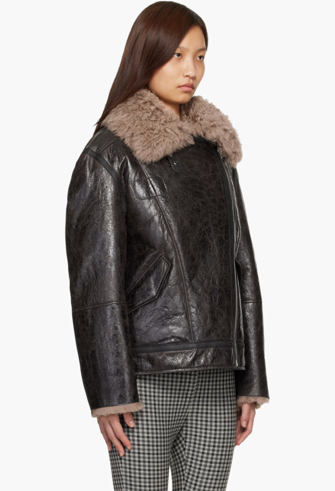 Brown Leather Shearling Jacket - GLAM MODA