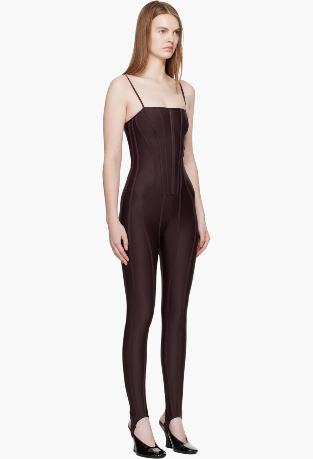 Burgundy Boned Stretch Catsuit - GLAM MODA