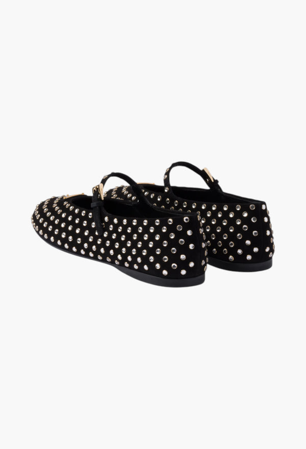 Black - Suede Ballerinas With Crystals
