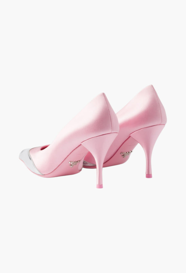 Rosebud Pink - Satin And Metallic Leather Pumps