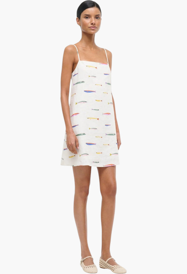 Laura Linen Mini Dress Pop Sardines Ivory