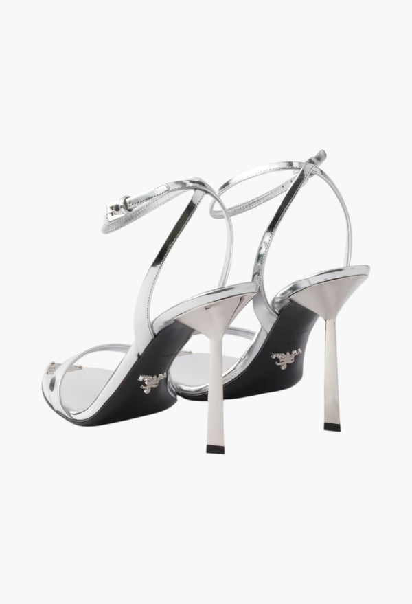 Silver - Metallic Leather High-Heeled Sandals