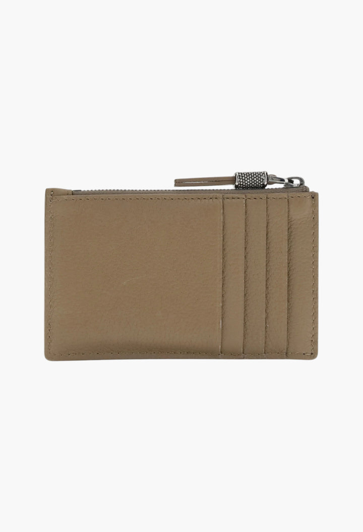 Leather Card Holder With Grain And Shiny Zipper Pull - GLAM MODA