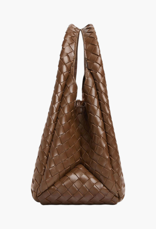 Brown - Campana Shoulder Bag in Intrecciato Leather