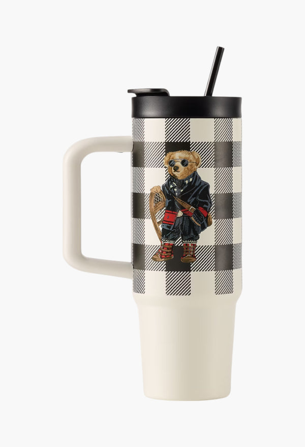 Multi - Holiday Polo Bear Water Bottle And Straw