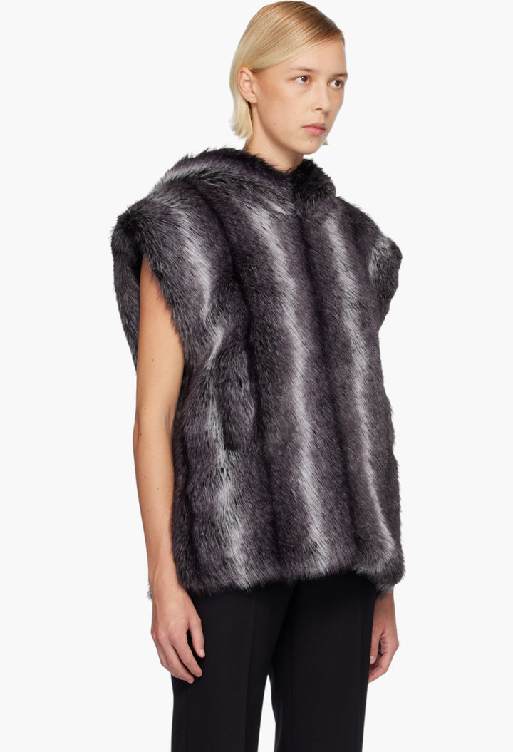 Gray Sleeveless Faux-Mink Hoodie - GLAM MODA