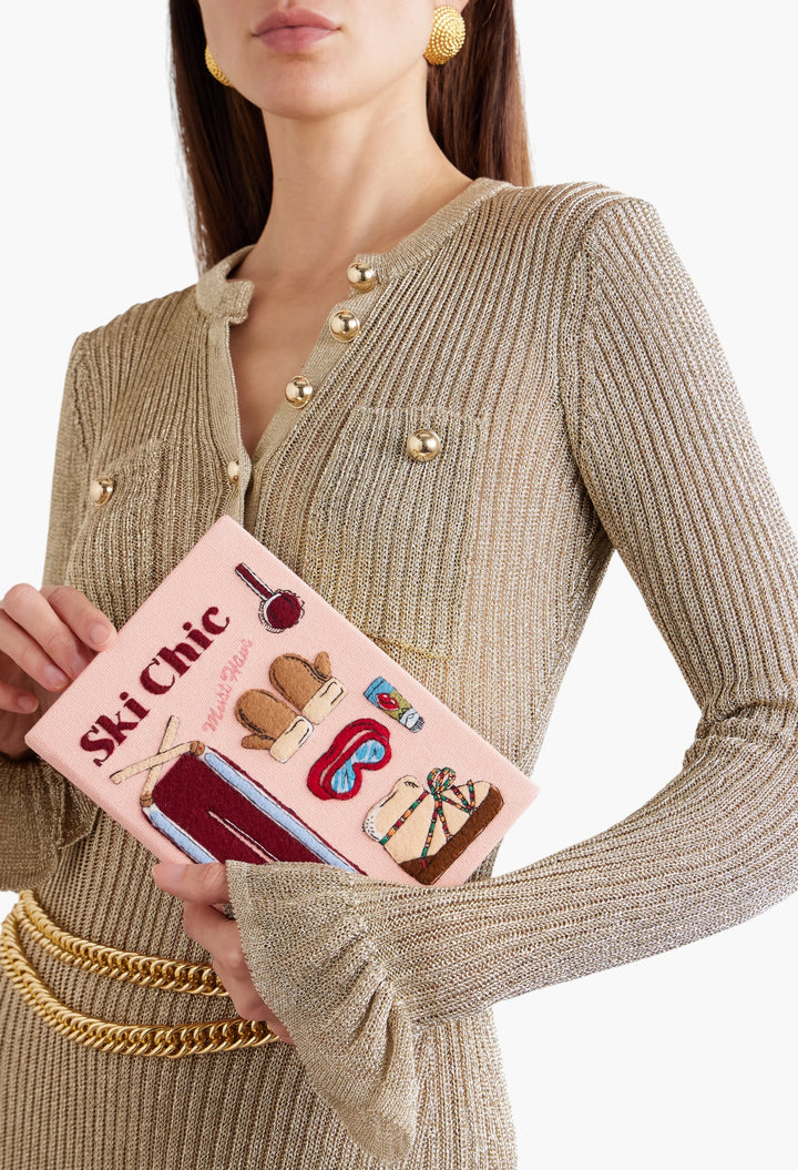 Ski Chic Embroidered Appliquéd Canvas Clutch - GLAM MODA