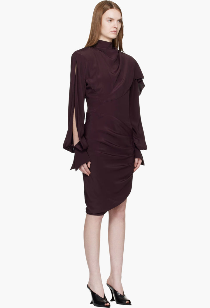 Burgundy Draped Scarf Minidress - GLAM MODA