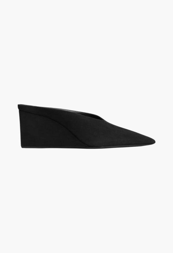 Black - Cube Wedge Mules In Suede Goatskin