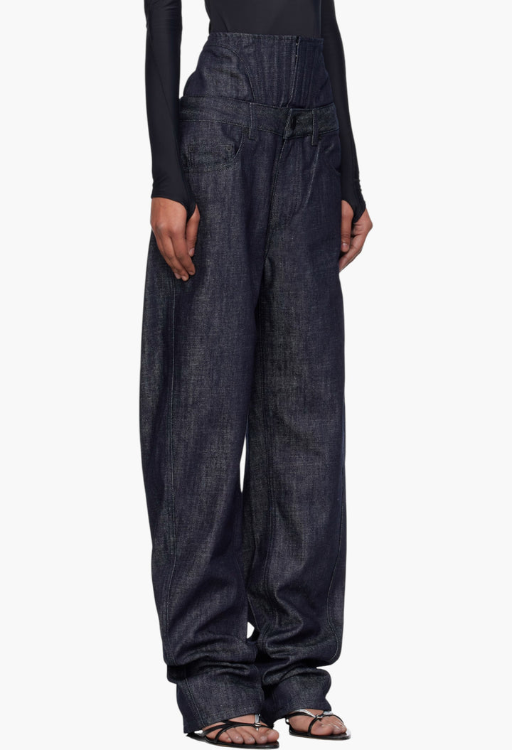 Blue High-Waisted Corset Jeans - GLAM MODA
