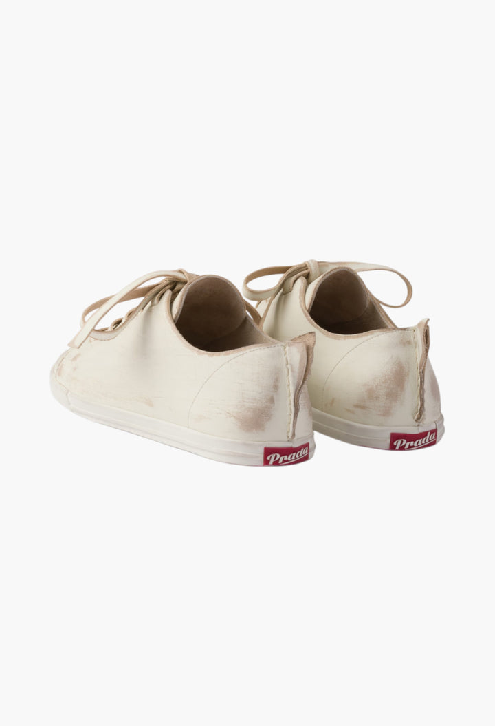 Chalk White - Antiqued Leather Sneakers - GLAM MODA