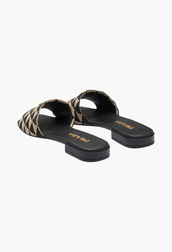 Black/Beige - Embroidered Fabric Slides