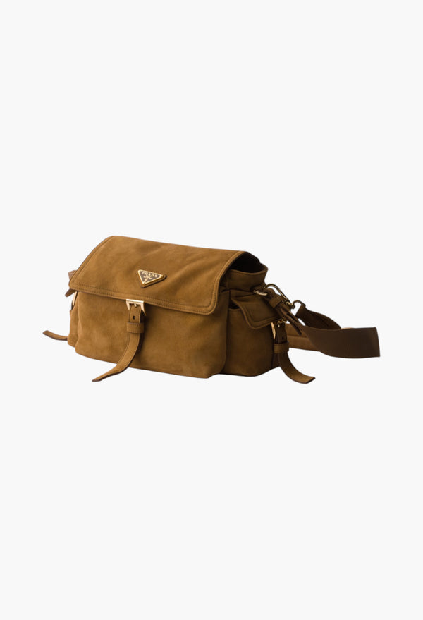 Cinnamon - Prada Explore Medium Suede Shoulder Bag With Flap
