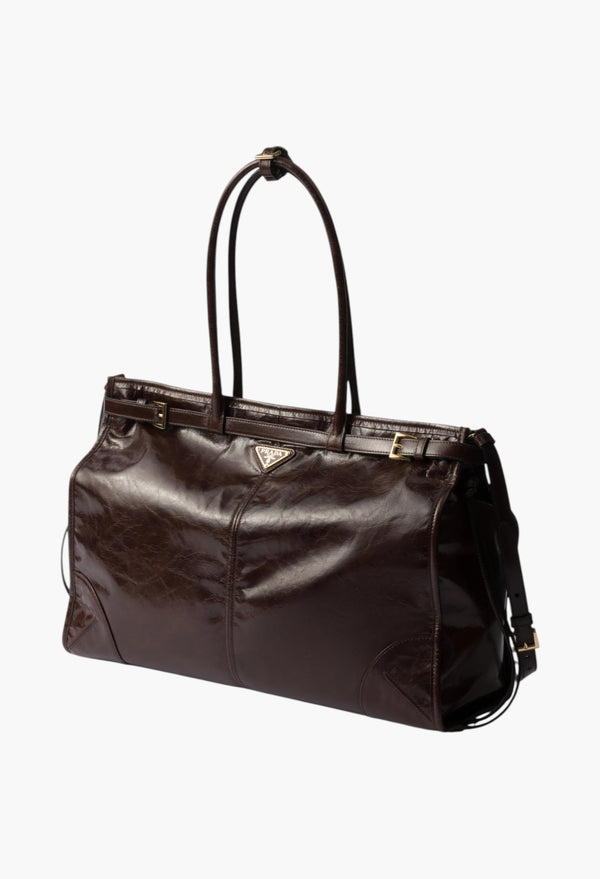 Dark Brown - Prada Bonnie Extra Large Leather Handbag