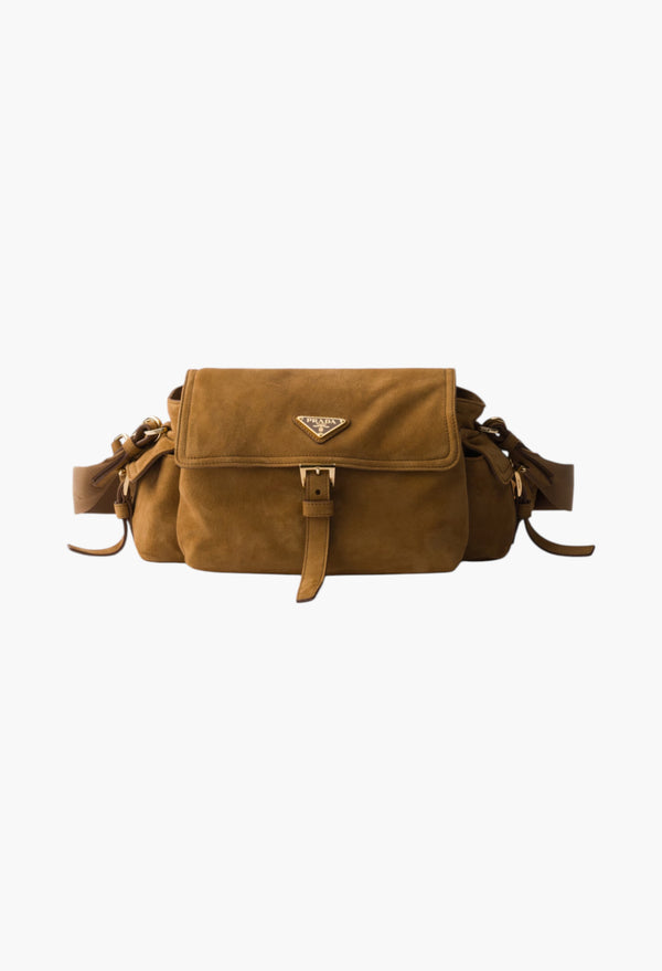 Cinnamon - Prada Explore Medium Suede Shoulder Bag With Flap