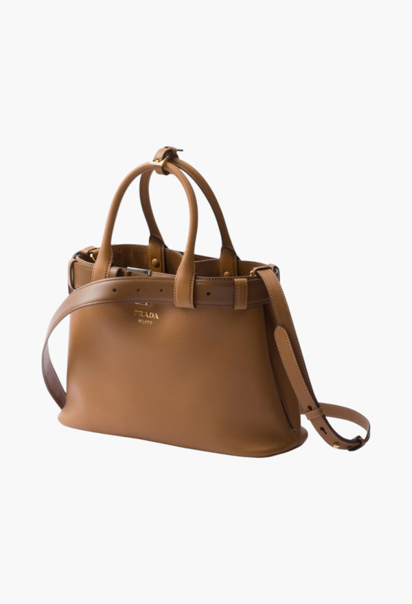 Caramel - Prada Buckle Small Leather Handbag With Belt
