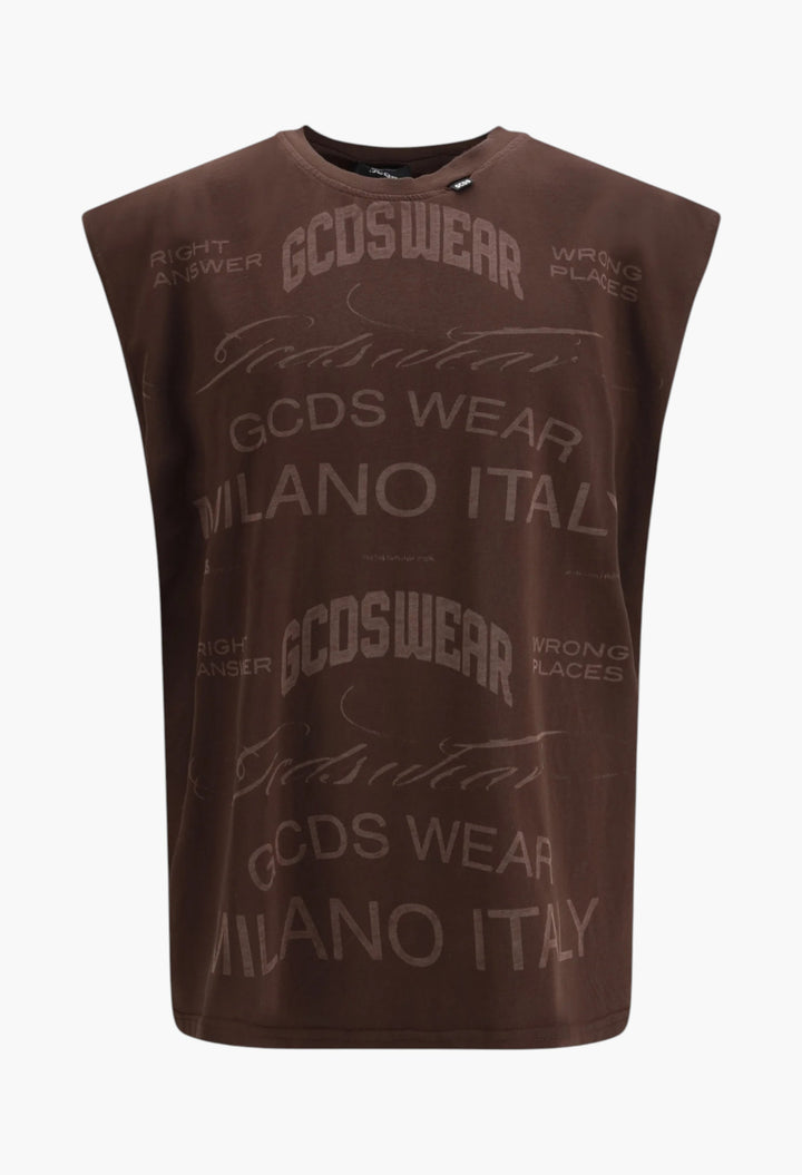 History Sleeveless T-Shirt In Cotton With All-Over “History” Print - GLAM MODA