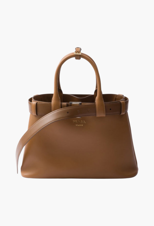 Caramel - Prada Buckle Small Leather Handbag With Belt
