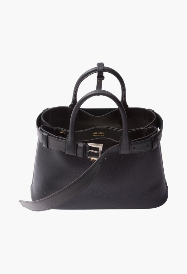 Black - Prada Buckle Small Leather Handbag With Belt