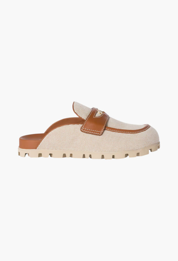 Canvas And Leather Mules