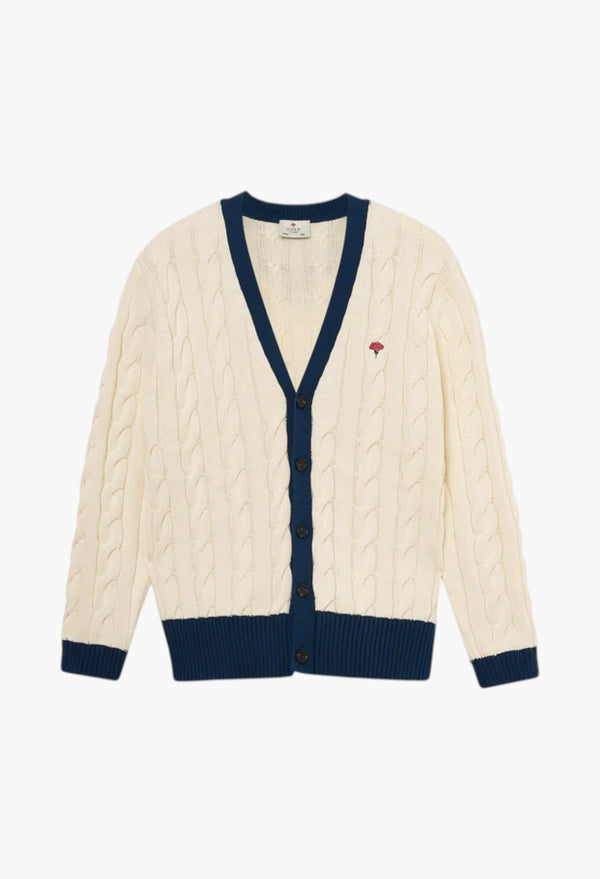 Coup Cardigan -  Off White/ Navy Blue Rib