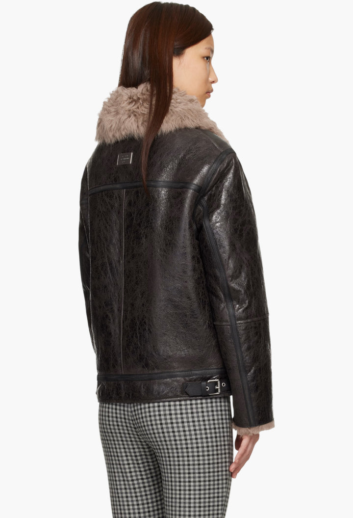 Brown Leather Shearling Jacket - GLAM MODA