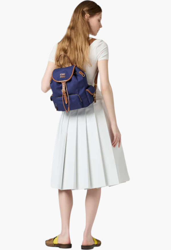Cornflower Blue/Brandy - Canvas And Leather Backpack