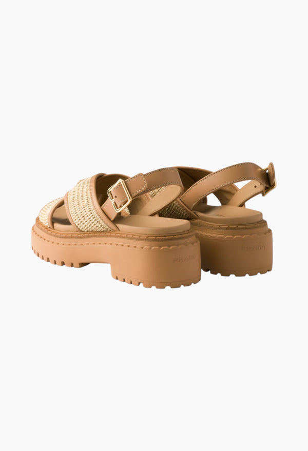 Beige - Crochet And Leather Sandals