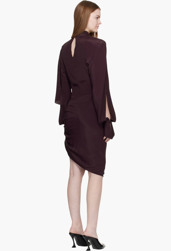 Burgundy Draped Scarf Minidress - GLAM MODA