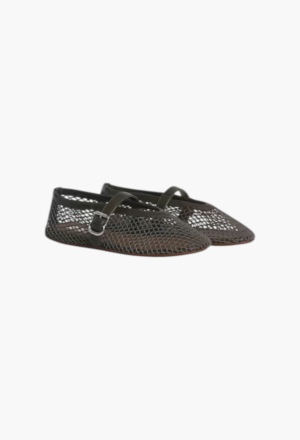 Khaki - Ballet Flats In Fishnet