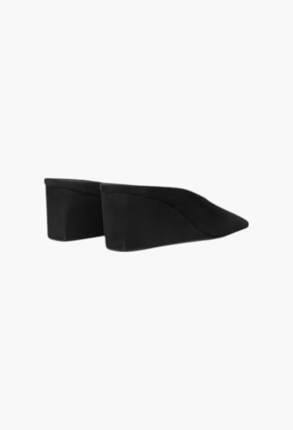 Black - Cube Wedge Mules In Suede Goatskin