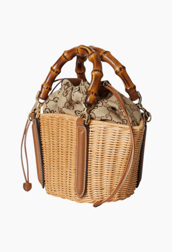 Wicker Mini Basket Bag With Bamboo