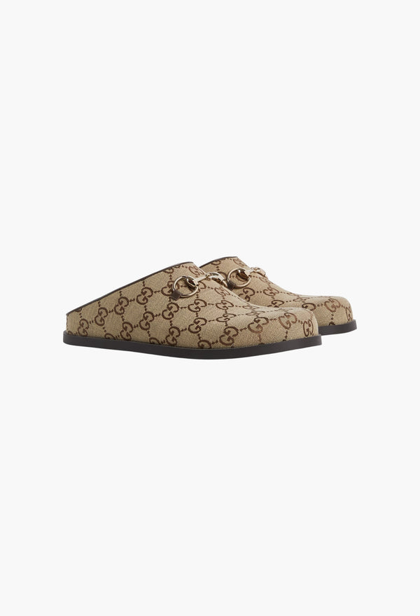 Camel And Dark Brown GG Canvas - Women's Mule With Horsebit