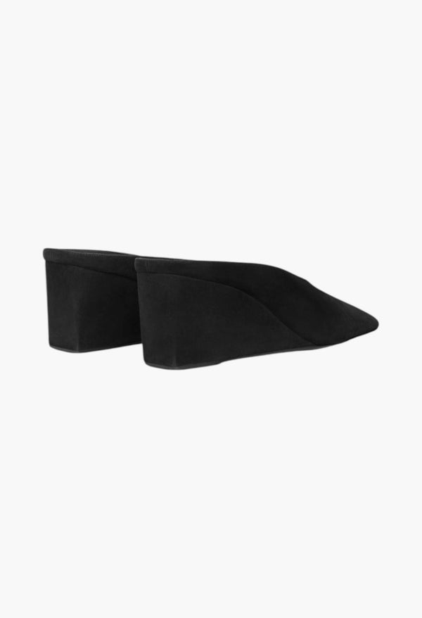 Black - Cube Wedge Mules In Suede Goatskin