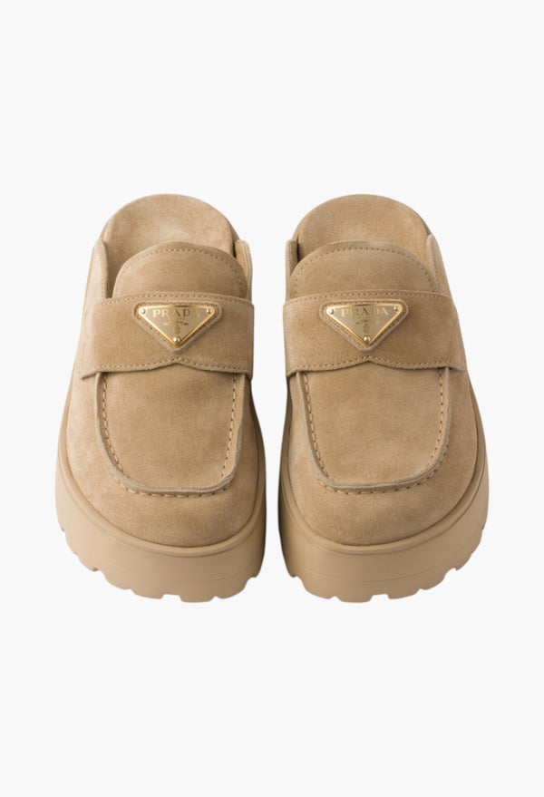 Ecru - Suede Flatform Mules
