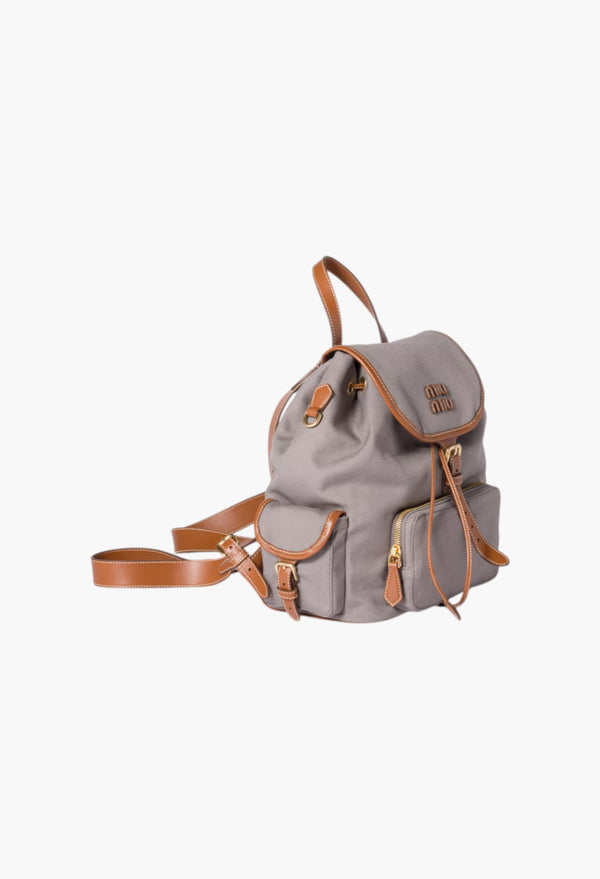 Aluminum/Brandy - Canvas And Leather Backpack
