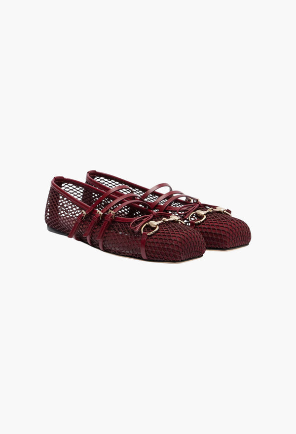 Horsebit Leather-Trimmed Mesh Ballet Flats
