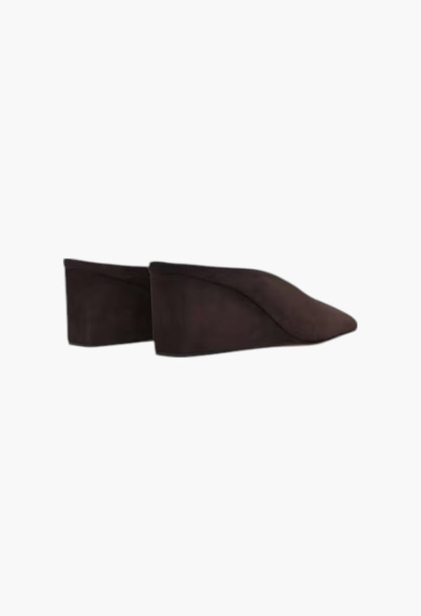 Dark Brown - Cube Wedge Mules In Suede Goatskin