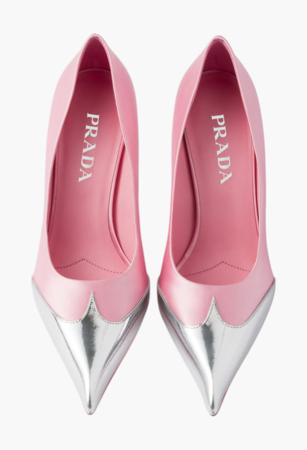 Rosebud Pink - Satin And Metallic Leather Pumps
