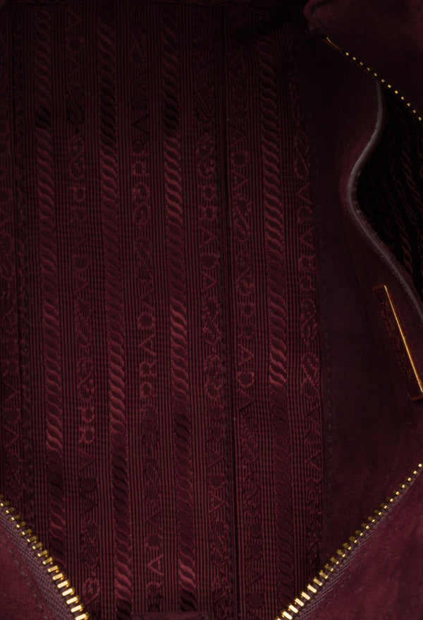 Burgundy - Prada Explore Medium Suede Shoulder Bag With Flap