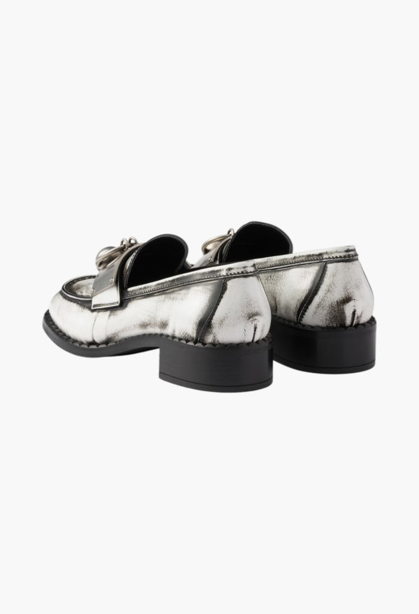 White - Brushed Leather Loafers With Metal Details