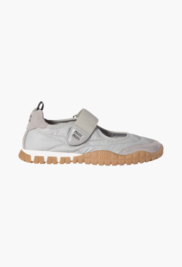 Cloudy Gray- Tyre Technical Fabric And Suede Ballerinas