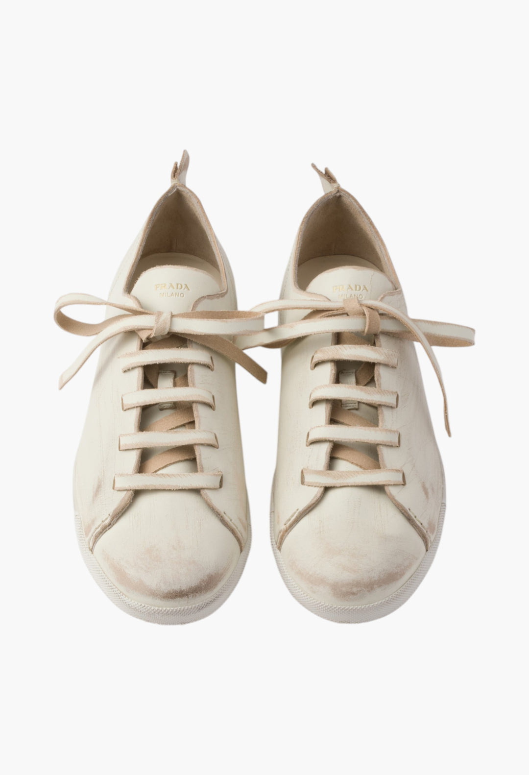 Chalk White - Antiqued Leather Sneakers - GLAM MODA