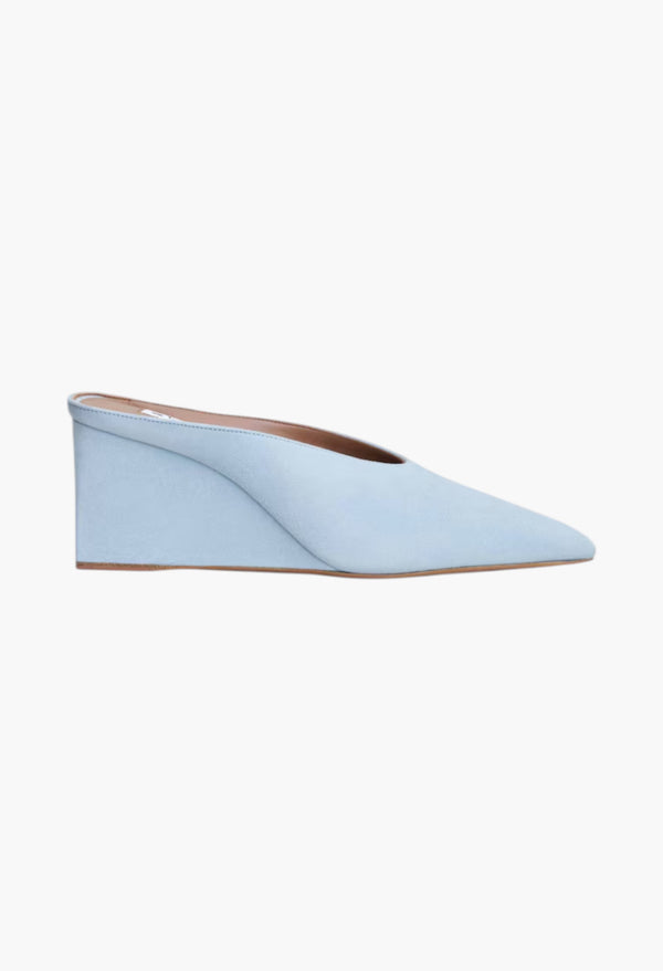 Light Blue - Cube Wedge Mules In Suede Goatskin
