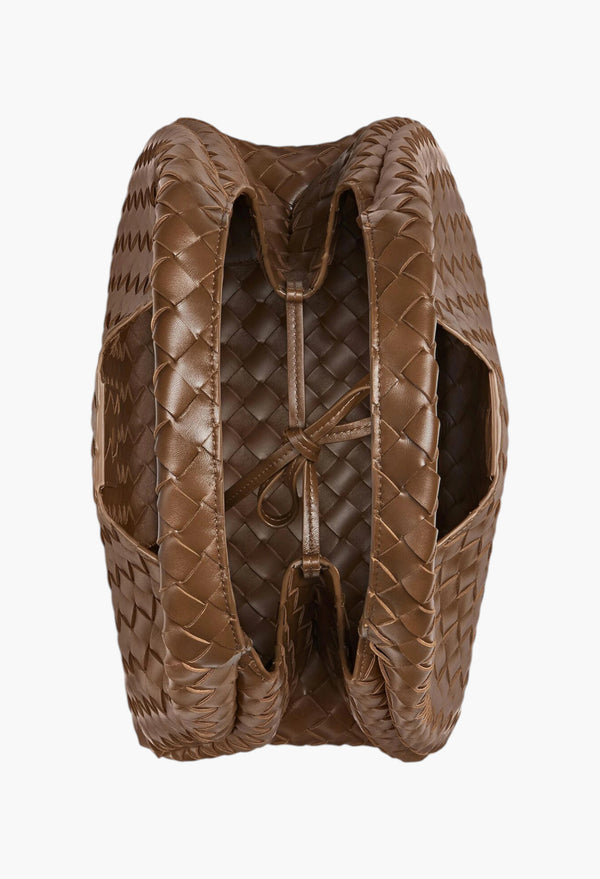 Brown - Campana Shoulder Bag in Intrecciato Leather