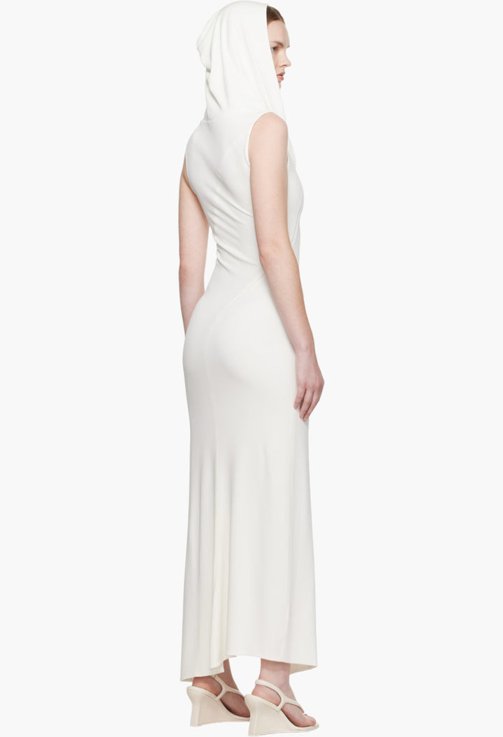White Hooded Sleeveless Maxi Dress - GLAM MODA