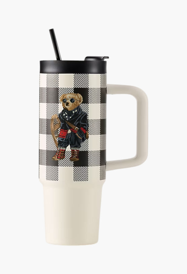 Multi - Holiday Polo Bear Water Bottle And Straw