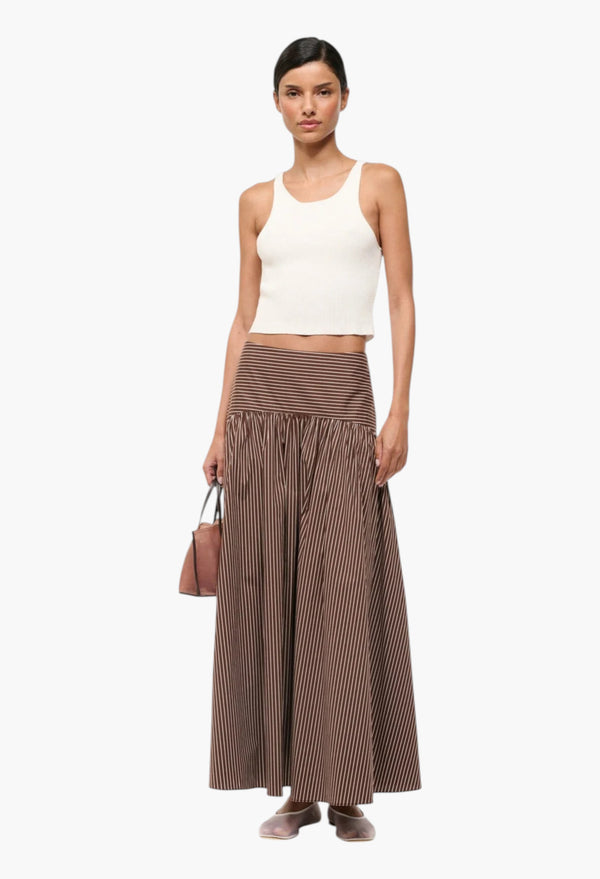 Dark Oak Micro Stripe - Procida Linen Skirt