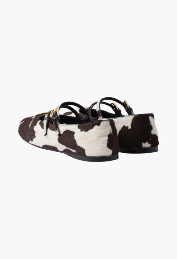 White/Dark Brown - Printed Leather Ballerinas