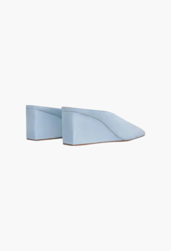 Light Blue - Cube Wedge Mules In Suede Goatskin